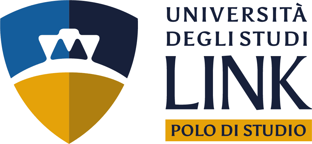Logo Link Campus Affiancato Sfondo Grigio Scritta Blu